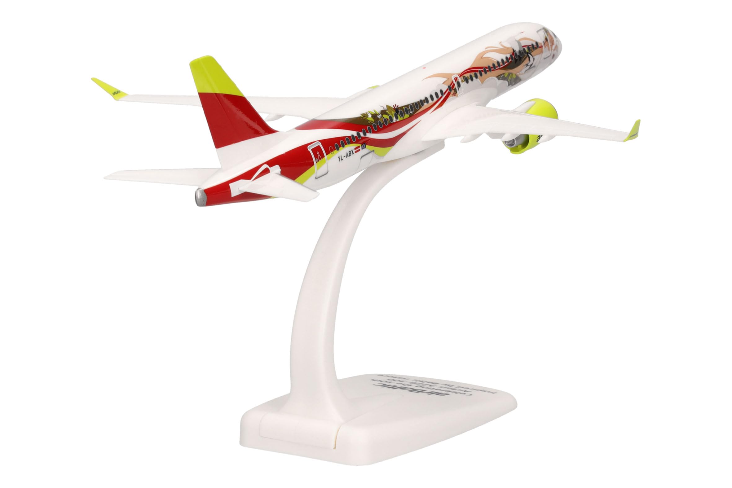 Herpa Snap-Fit modèle réduit Avion airBaltic Airbus A220-300 50th A220 - YL-ABX, Miniature à l’échelle 1:200, pièce de Collection, modèle avec Socle, Plastique