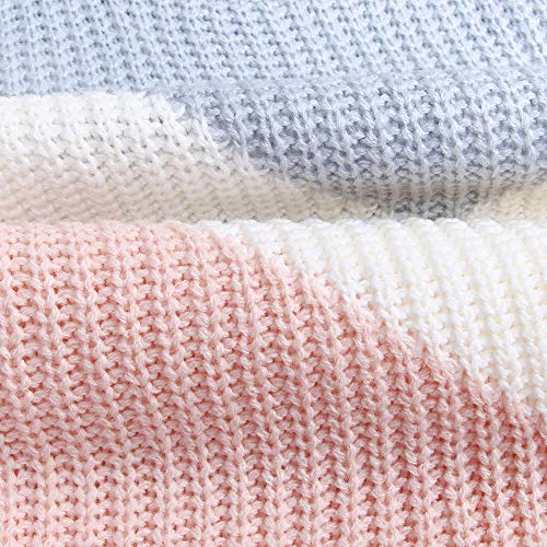 shermie Womens Sweaters Colorblock Stripe Pullover Long Sleeve Crewneck Knitted Sweaters (Grey/Off-White/Pink) Small