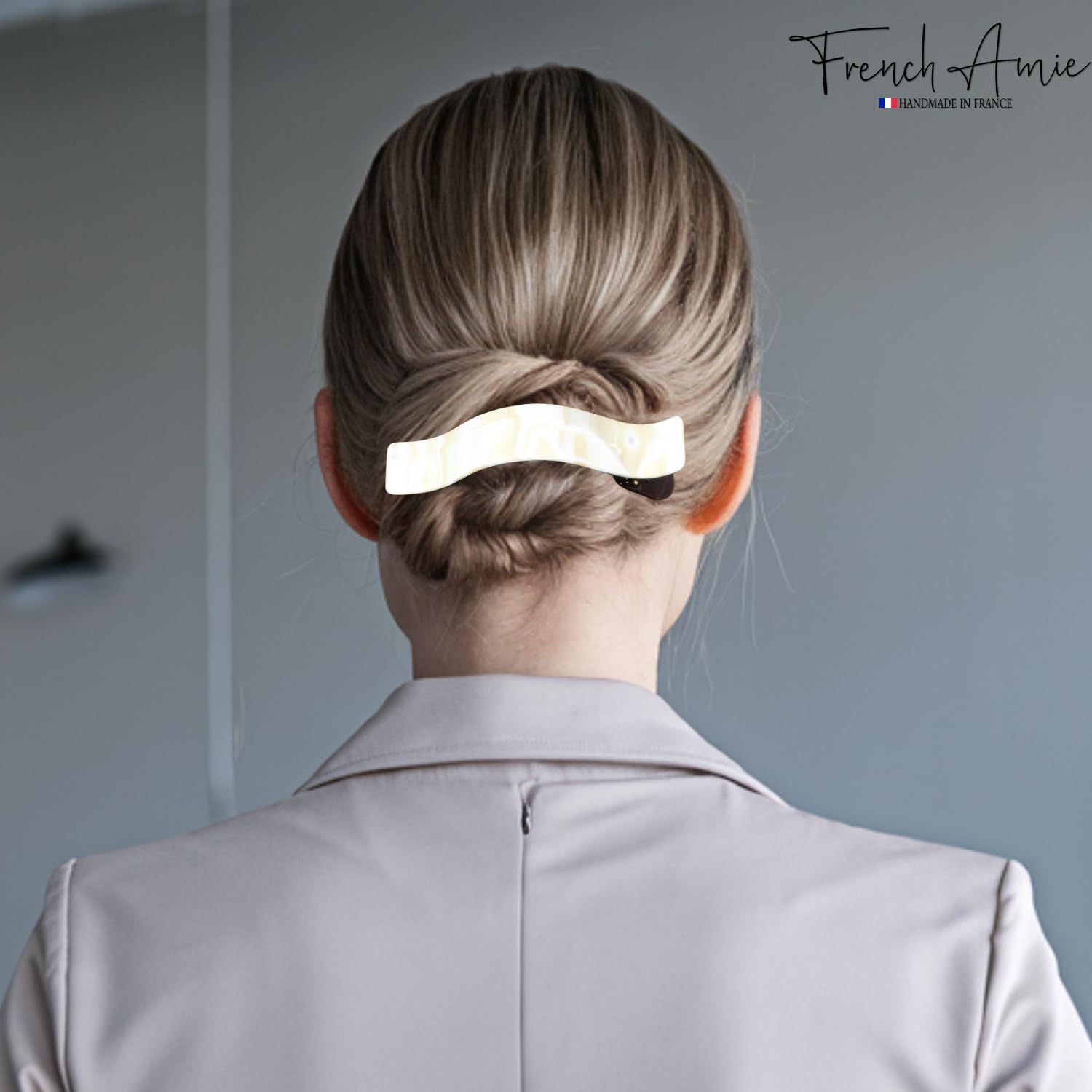 French Amie Duckbill 4" Celluloid Acetate Handmade Alligator Clip, Hair Clip for Girls, Beak Hair Clips for Styling Women Hair Accessories (Ivory)