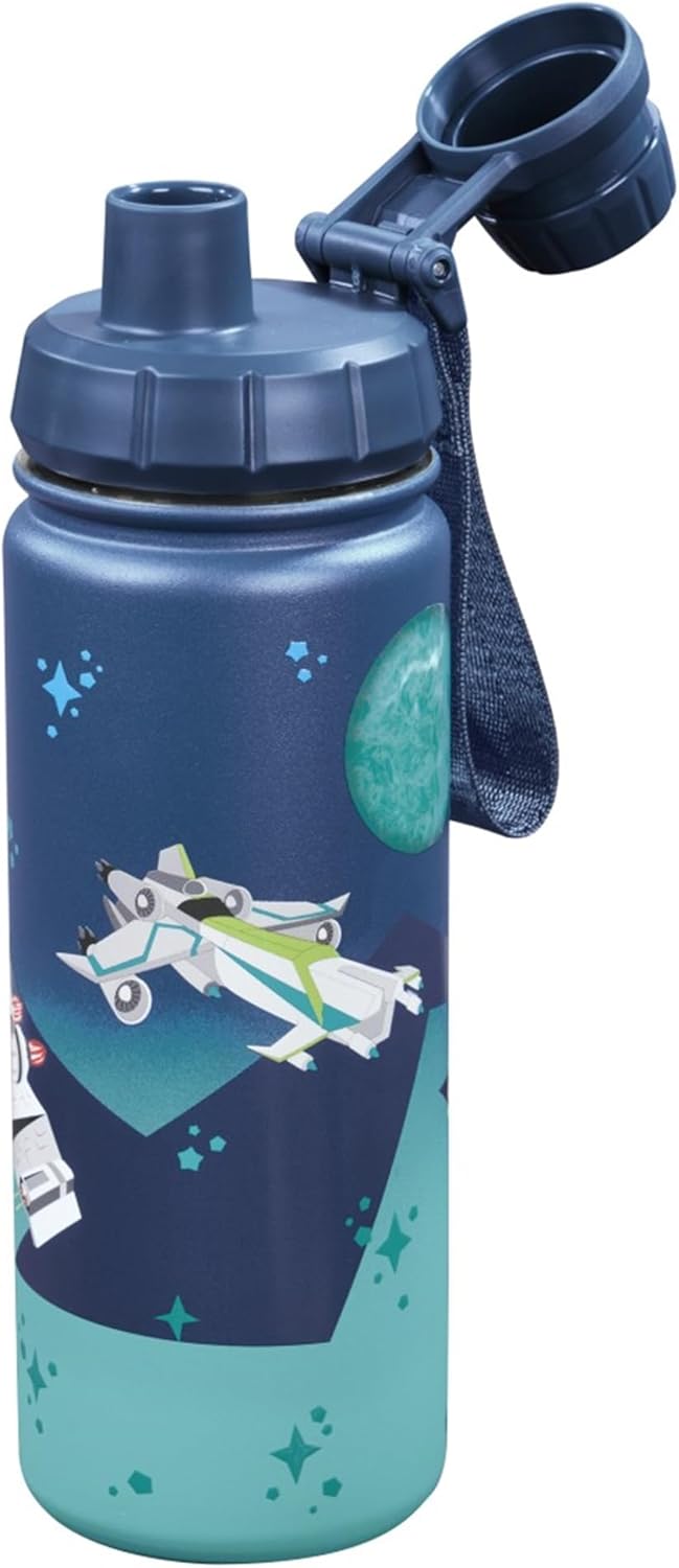 Step by Step Starship Blue Insulated Stainless Steel Water Bottle BPA Free School Nursery Hot Carbonated Drinks Boys 0.5 Litre