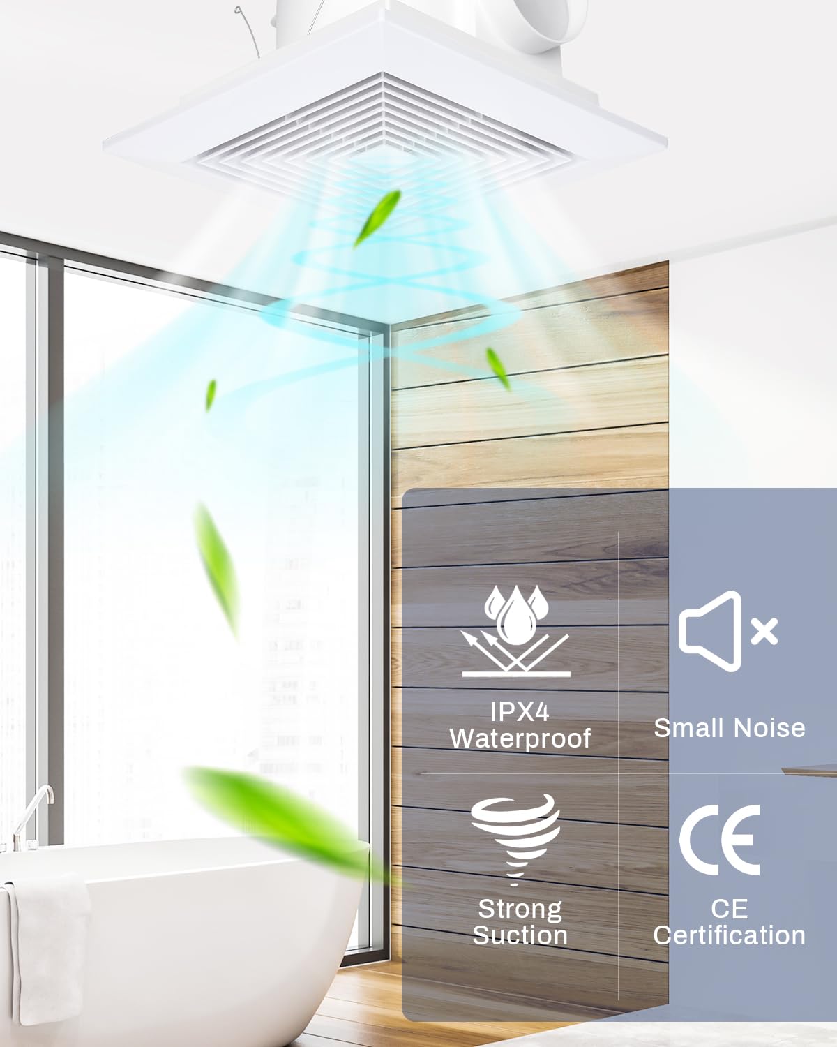 Bathroom Exhaust Fan(12 inch White),150CFM 1.0Sones Low Noise All-Copper Motor High-Efficiency Ventilation Bathroom Ventilation Fan,4 Inches Duct,White,Ceiling Exhaust Fan for Various Ceilings