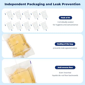10-Pack Urine Drainage Bags 500 ML with Soft Adjustable Straps and Catheter Leg Bag Holder (Large)2 Count - Suitable for Home and Hospitals Health Aids
