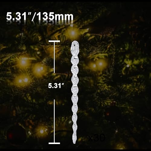 Miniatura 2 de 30PCS Christmas Clear Icicle Ornaments, Threaded Ice Strips Decorative Christmas Tree Hangings for Xmas Party, Wedding(5.3")