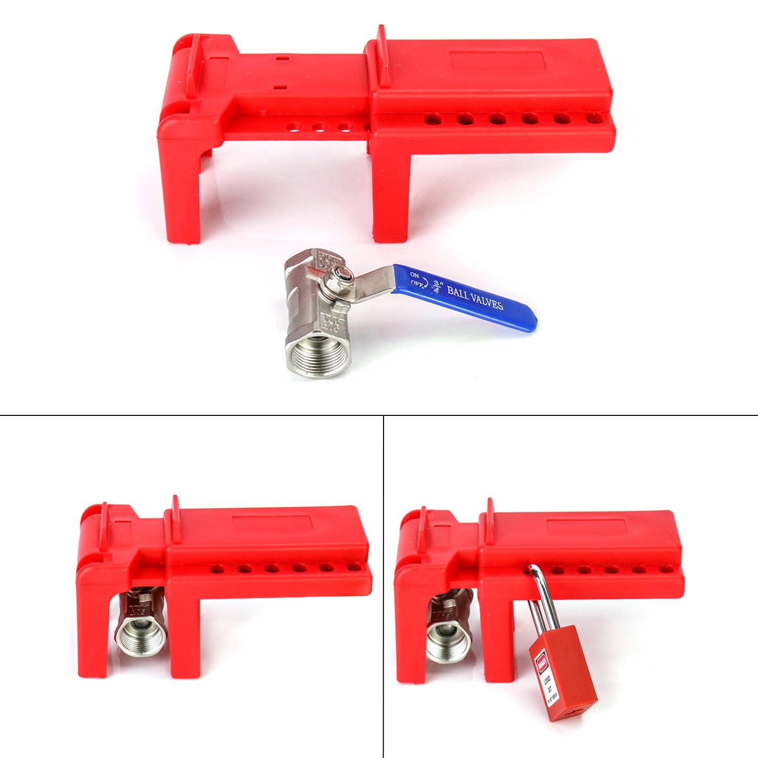 QWORK Bloqueo de válvula de bola, bloqueo de seguridad, 1/2 a 2-1/2 pulgadas de diámetro, paquete de 20, rojo