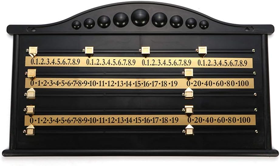 Snooker Score Board, Plastic Snooker Scoreboard Complete with Plastic Brass Scorer/Rails and Pointers
