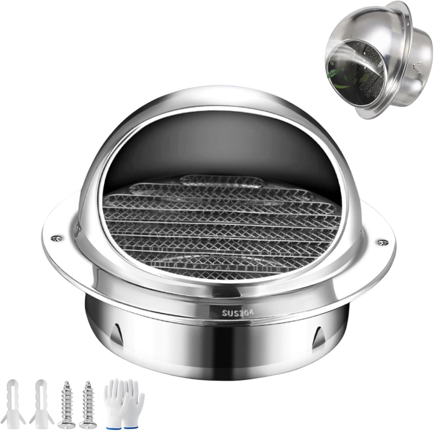 304 Stainless Steel Round Vent Cover, 2-12inch Exhaust Air Vent Cover Soffit Vents in Screen Mesh, for Bedroom, Kitchen, Bathroom, Garage, Office and Warehouse Ventilation(300mm/11.8in)