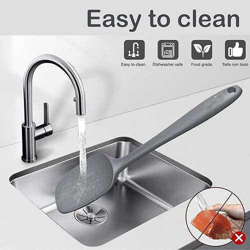 Miniatura 3 de Juego de 2 espátulas de silicona, 10 pulgadas de alto, resistentes al calor, antiadherentes, de goma para hornear, cocinar y mezclar, aptas para