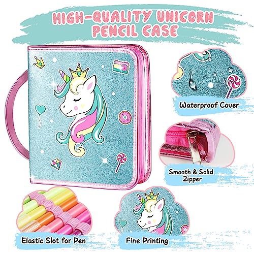 image for ABERLLS Unicorn Washable Markers Set with Glitter Pencil Case, Art Sup