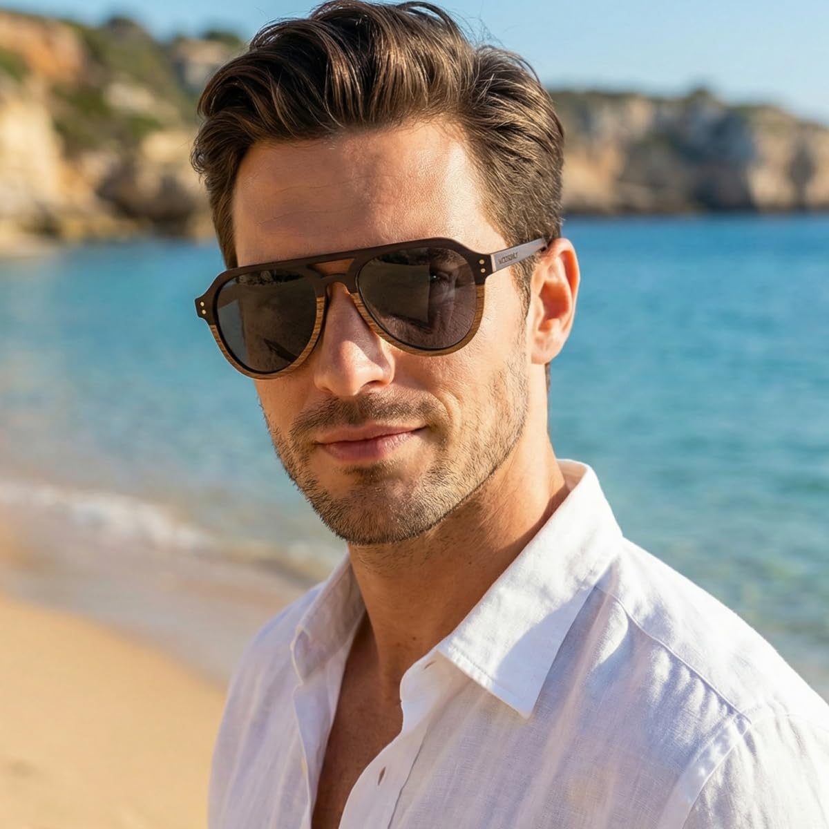 Gafas de Sol Piloto Polarizadas de Madera - Gafas de Sol Modernas con Funda de Bambú para Hombre y Mujer Regalos Perfectos
