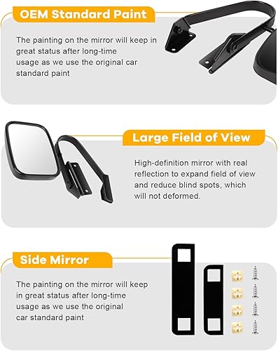 Miniatura 7 de Conjunto de espejos laterales para Ford 1980-1996 para Ford para F150 para F250 para F350 Plegado manual sin calefacción, manual, color negro liso
