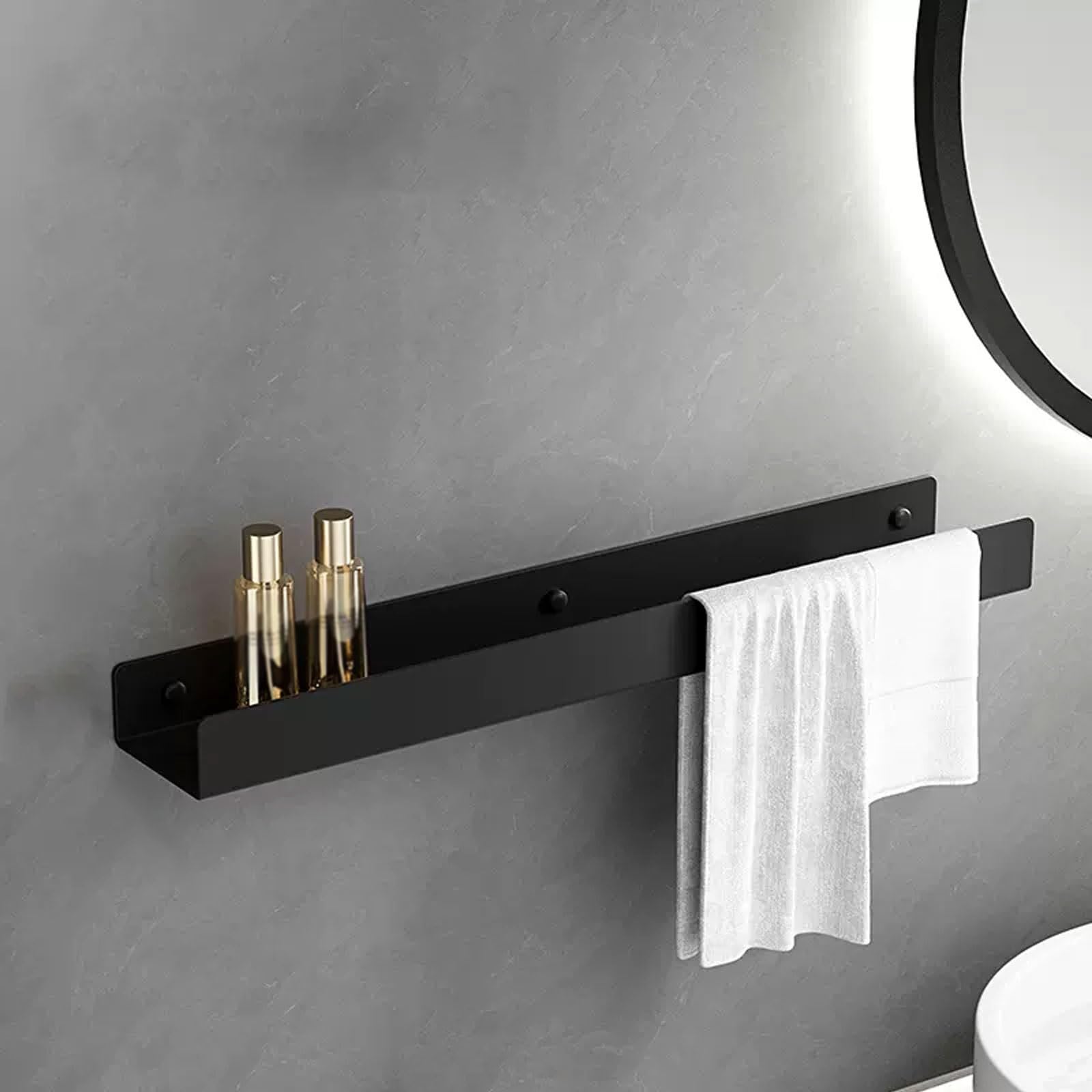 IUokLU Stainless Steel Bathroom Shelf, Wall-Mounted No-Drill Storage Rack for Bathroom, Kitchen & Balcony, 50cm Gray Floating Shelves for Shower & Home nization (Black 60cm)