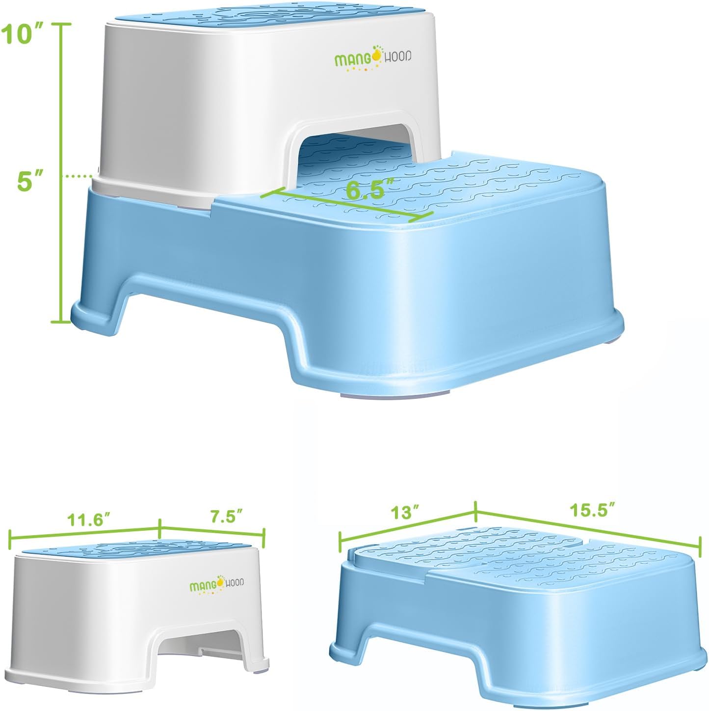 Two Step Stool for Kids, Double up Toddler Step Stool for Potty Training, Kitchen, Bathroom, Toilet Stool with Anti-Slip Strips for Safety, Stackable, Wide Step (1 Pack Blue) : Baby