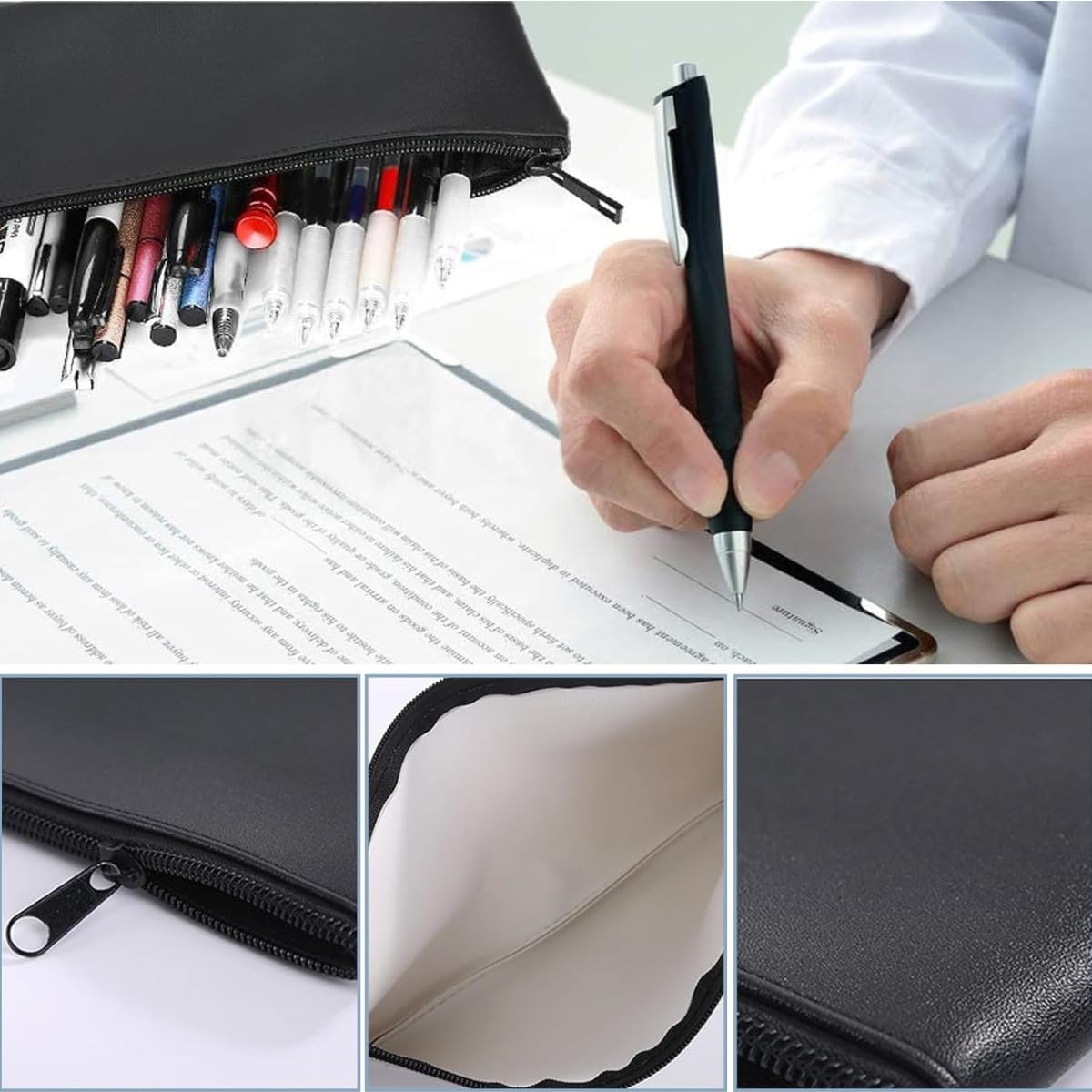 Bolsas de Documentos con Cremallera a Prueba de Agua 28 x 15 cm, Bolsa de Seguridad para Dinero, Pasaportes, Archivos, Beige Negro Azul