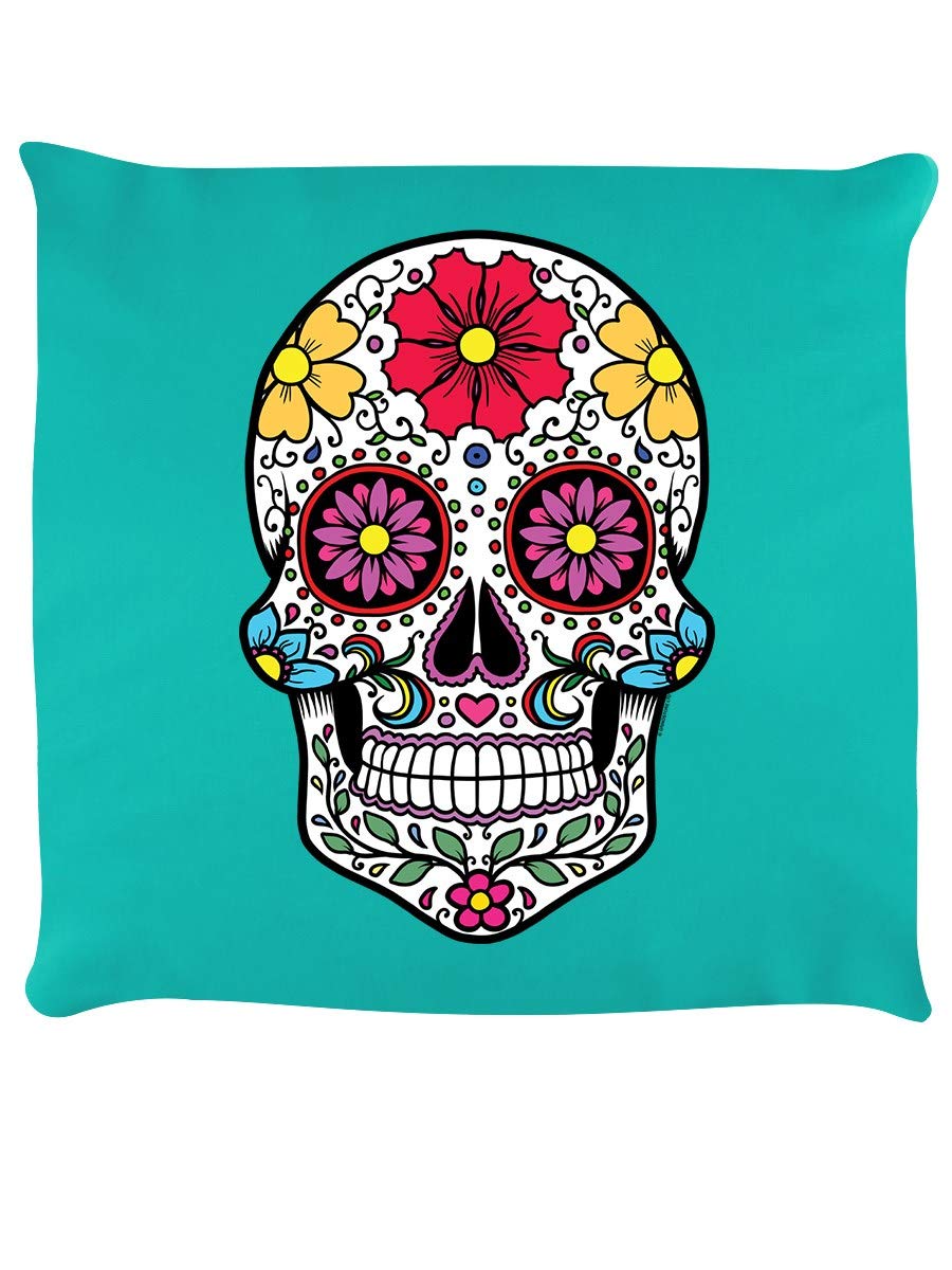 Coussin Sugar Skull Grindstore turquoise 40x40 cm pour salon et chambre