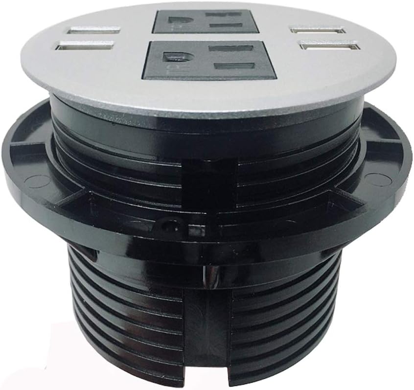 Desktop Power Grommet Outlet Data Center 3" Hole No Drilling Required, 3 Outlet W/ 4 USB Ports (Free Return) (DC-8889-4 USB/3 Power-3" (White)) (DC-8889-4 USB/2 Power-3" (Silver))