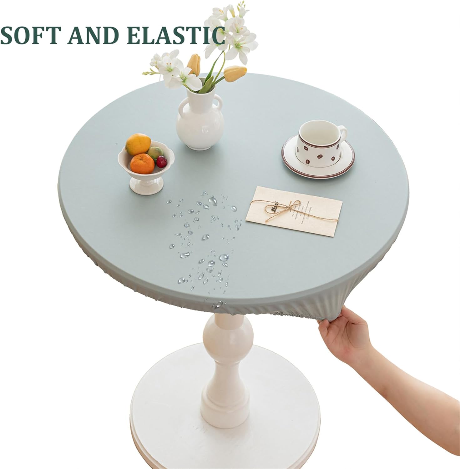 Round Waterproof Outdoor Table Cover Elastic Tablecloth Vinyl Fitted, Wipe Clean Table Protector for Camping,Picnic,Kitchen (Coffee,51in)