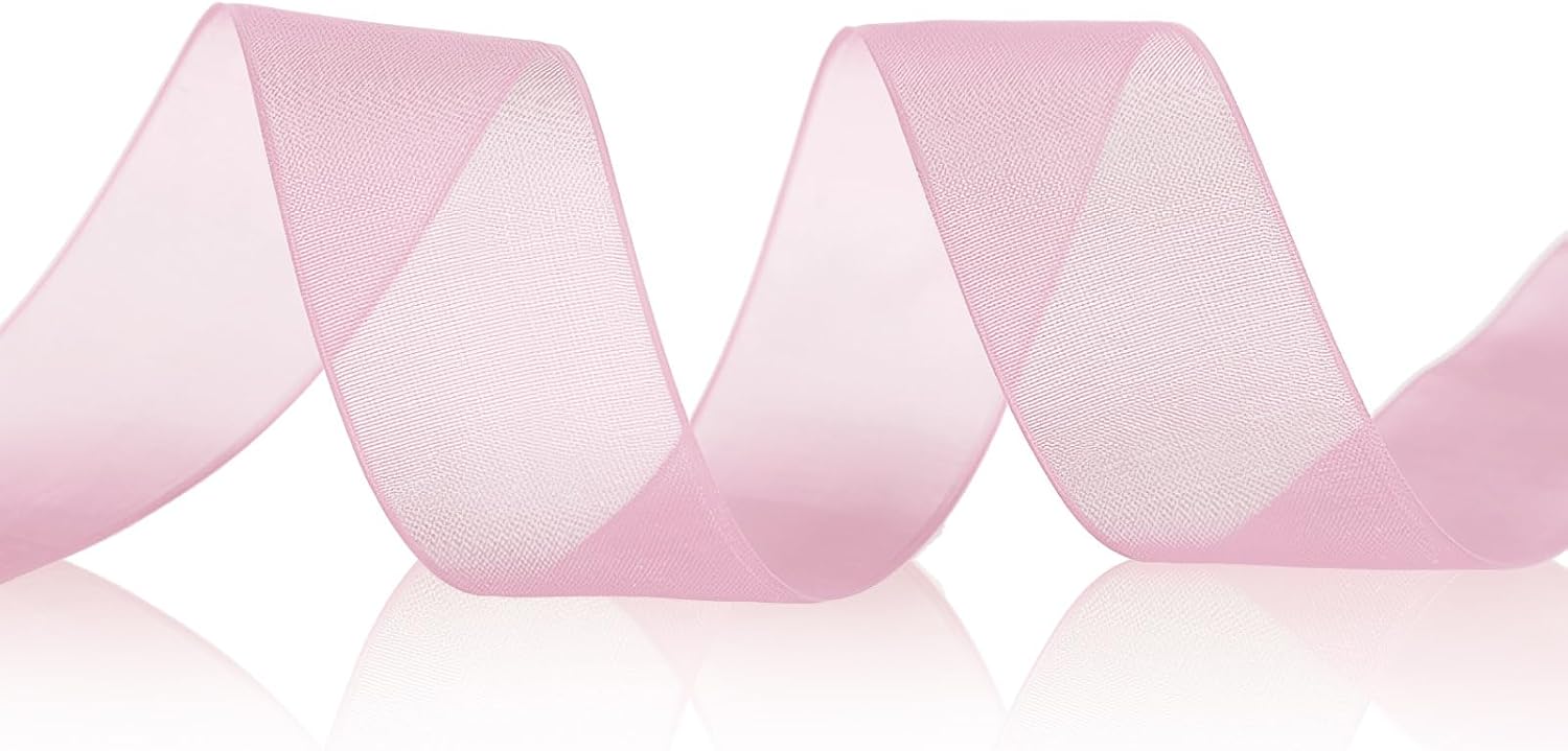 Sweet Nectar Pink Organza Chiffon Ribbon 1/2 inch X 50 Yards Nectar Pink Sheer Ribbon for Flower Fabric for Wedding Invitations Bridal Bouquets Party Decoration Gift Wrapping Bow Making