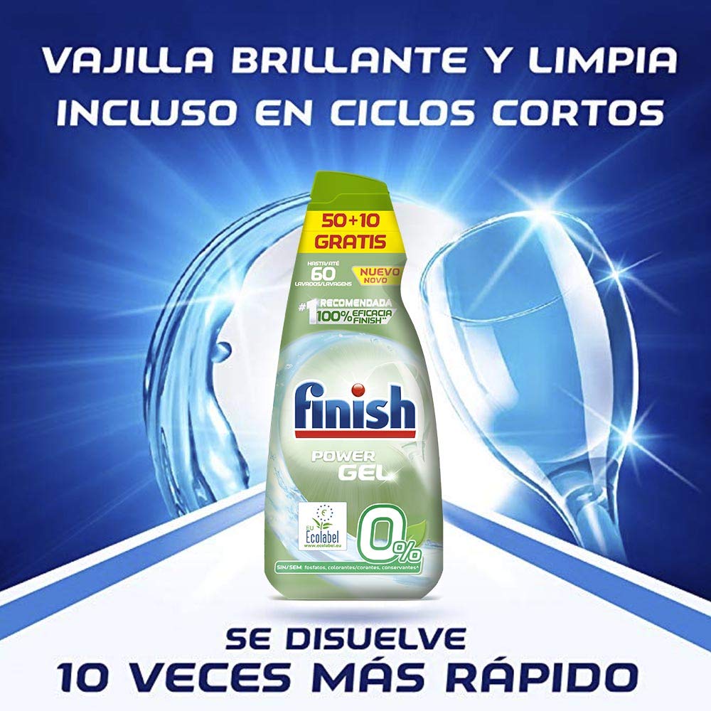 Finish 0% Gel Detergente para Lavavajillas, Certificado Ecológico - 60 Dosis