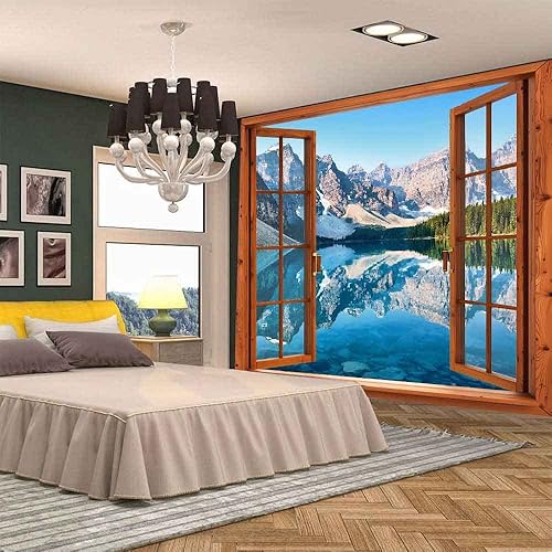 Miniatura 3 de Aidatain Tapiz de ventana de montaña, lago, bosque, escena, paisaje natural, para colgar en la pared, tapices grandes de franela de 80 x 60