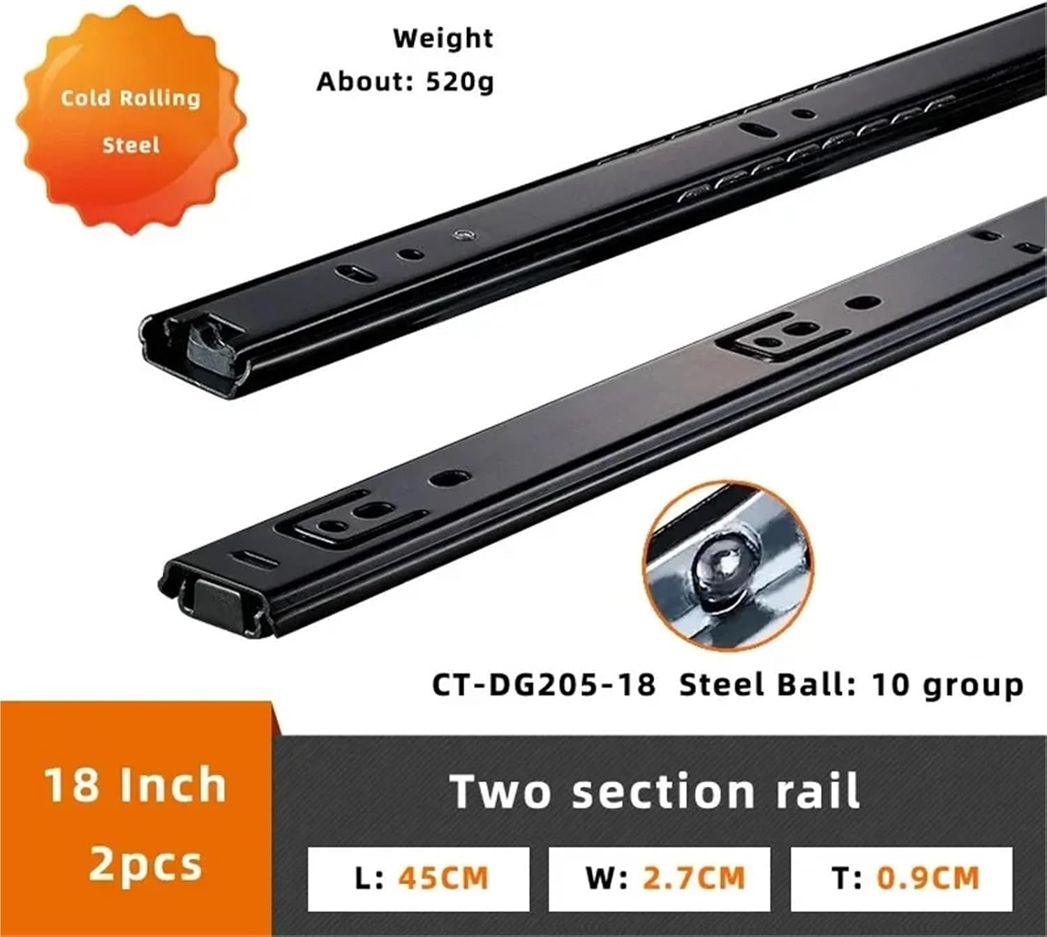 Drawer Slides Drawer Rail 8~20Inch Cold Rolled Steel Slides Close Sliding Track Two-Section Cabinet Furniture Hardware(18 Inch)