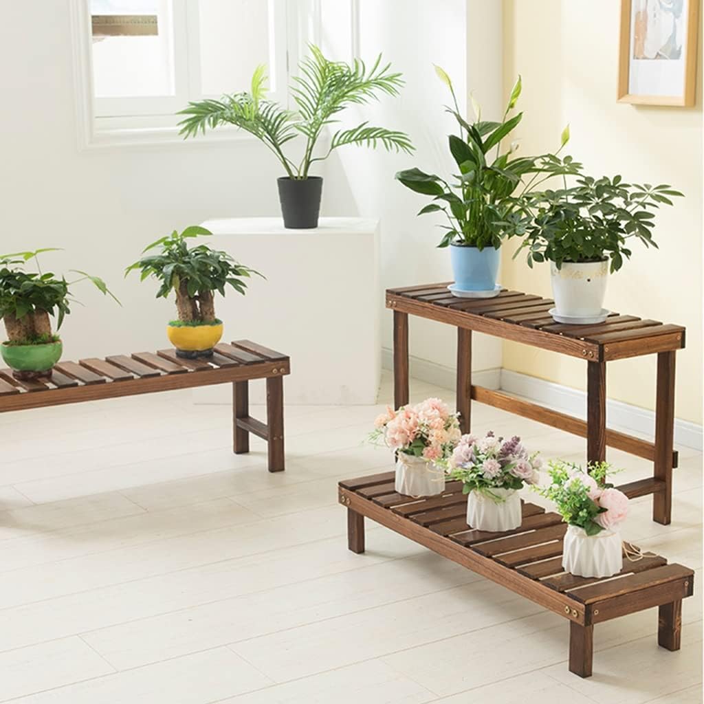 Wooden Stepped Flower Stand Flower Pot Stand Bench Balcony Decorative Floor Flower Shelf Potted Storage Rack Plant Green Dill Flower Stand(60 * 25 * 30cm)