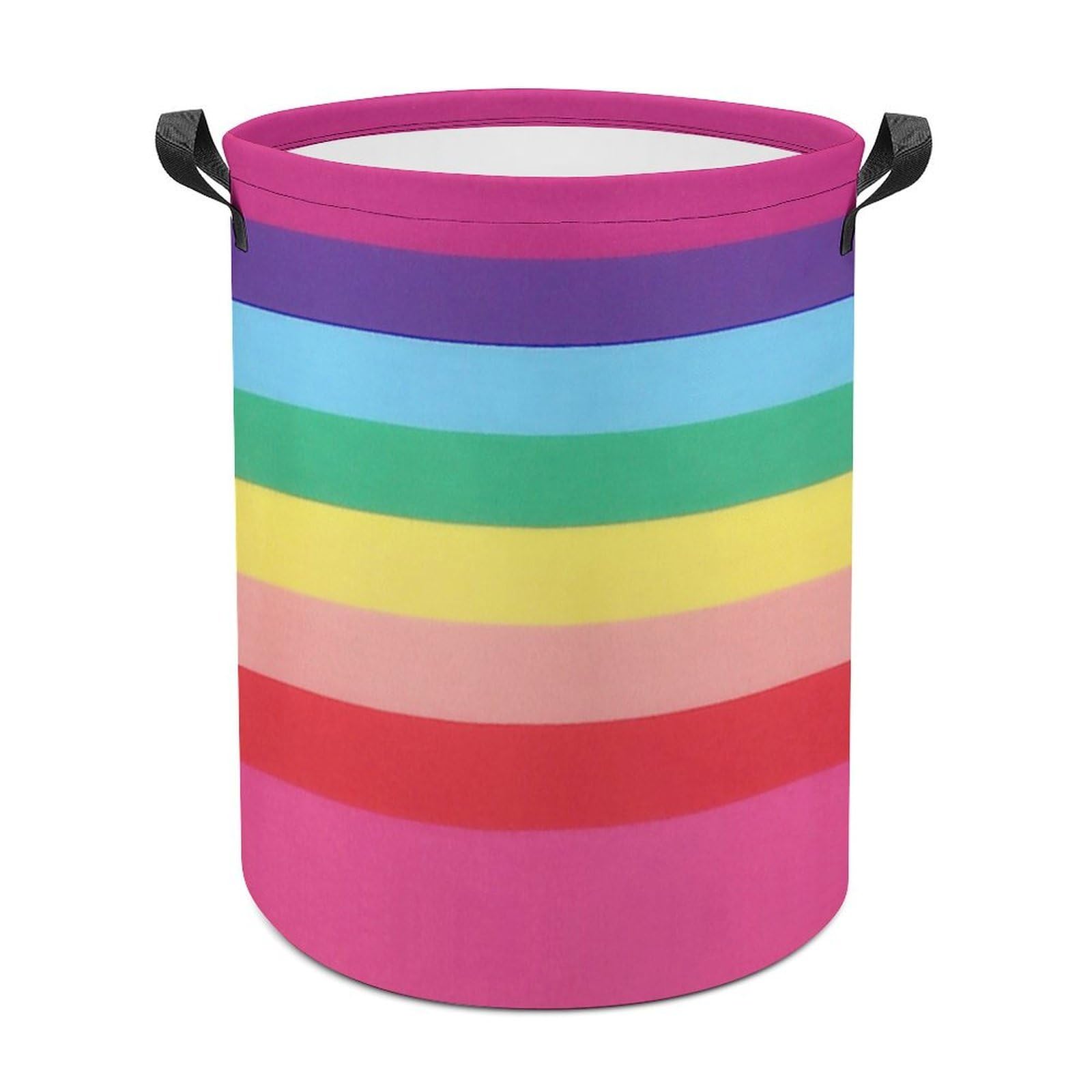 Wlntrophic Laundry Hamper, Rainbow Colored Horizontal Striped Lines Laundry Basket, Washing Basket with Handle