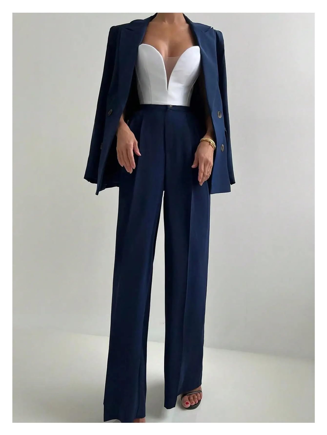 Conjunto de Chaqueta Blazer Informal Elegante y pantalón Recto for Mujer, Ideal for Primavera, otoño e Invierno, for Oficina, Trabajo Negocios para Negocios, Trabajo, Oficina, Formal