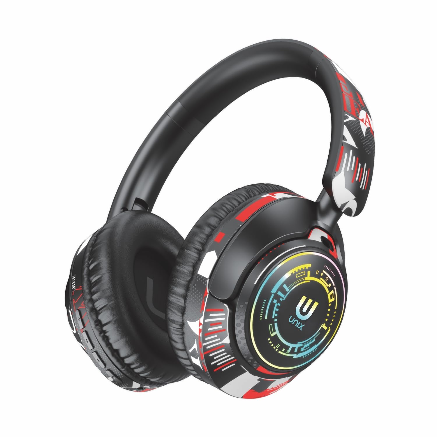 Unix Epic UX-333 Over-Ear Bluetooth Headphones with RGB Graffiti, 62H Playback, 40mm Dynamic Drivers, Hi-Res Sound, Multi-Mode (FM/TF/AUX), 450H Standby, Soft Cushioned Earpads
