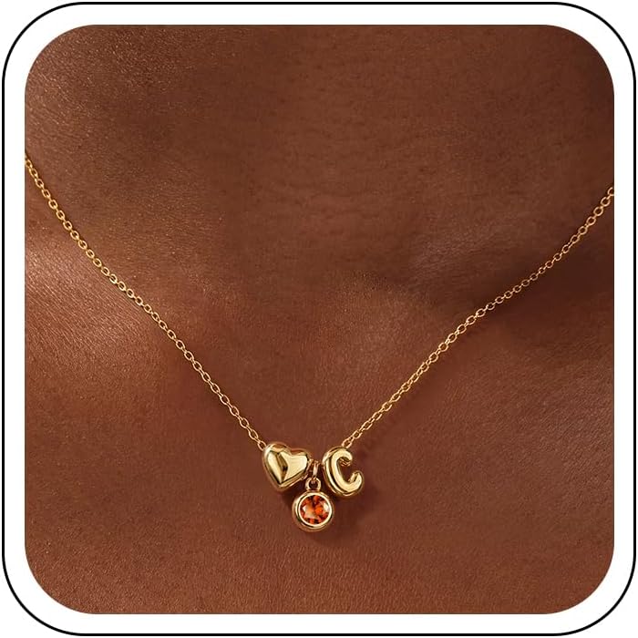 JIAOGE Initial Necklaces for Women Girl - Heart Initial C Birthstone Necklace for Women Red Garnet Necklace for Girls Birthday Gifts for Girls Jewelry January Birthstone Necklaces Garnet Jewelry