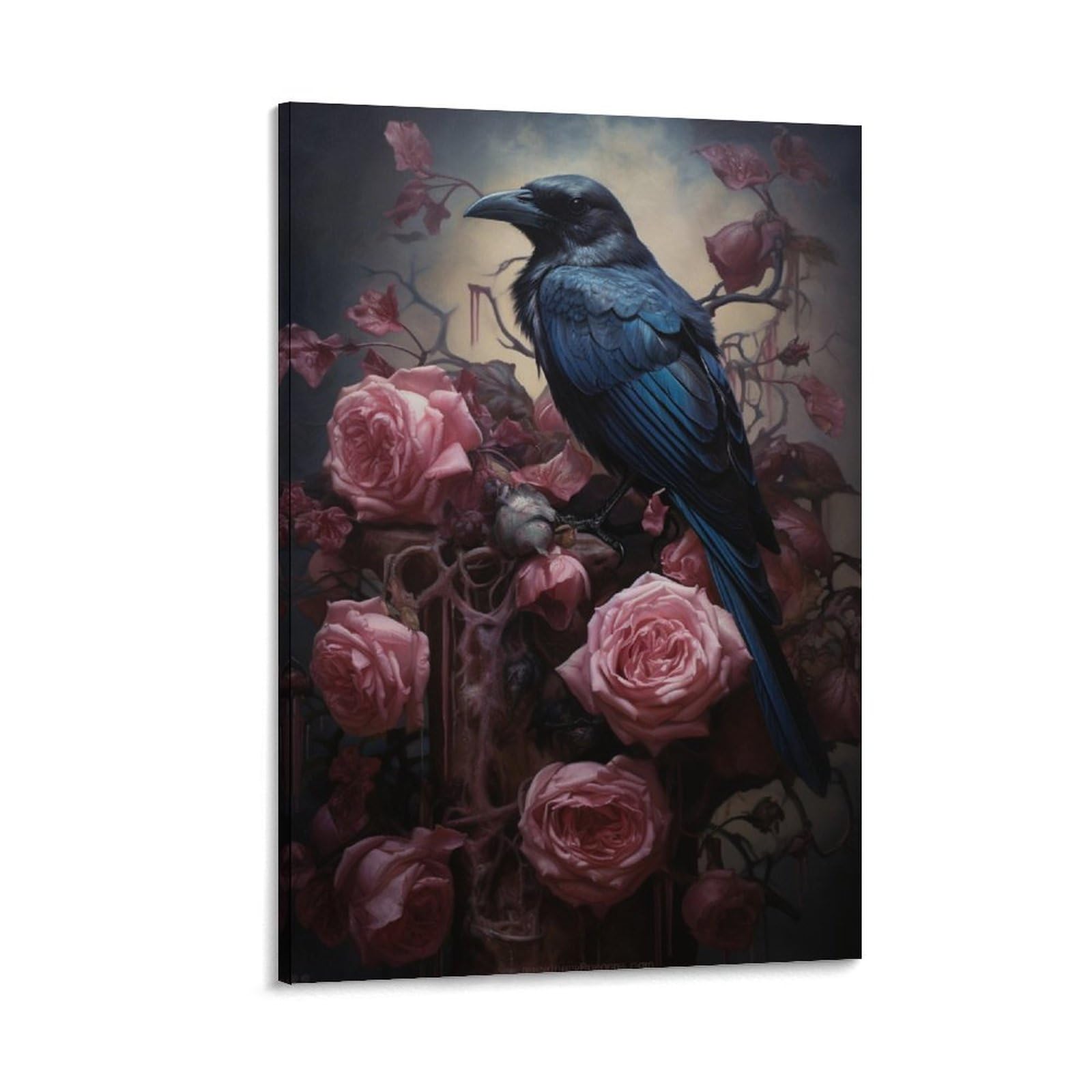 Foccar Frame-Elegant Crows Elegant Crows Canvas Wall Decor Rustic Vintage Rose Black Bird Poster Wall Art For Living Room Bedroom Artwork