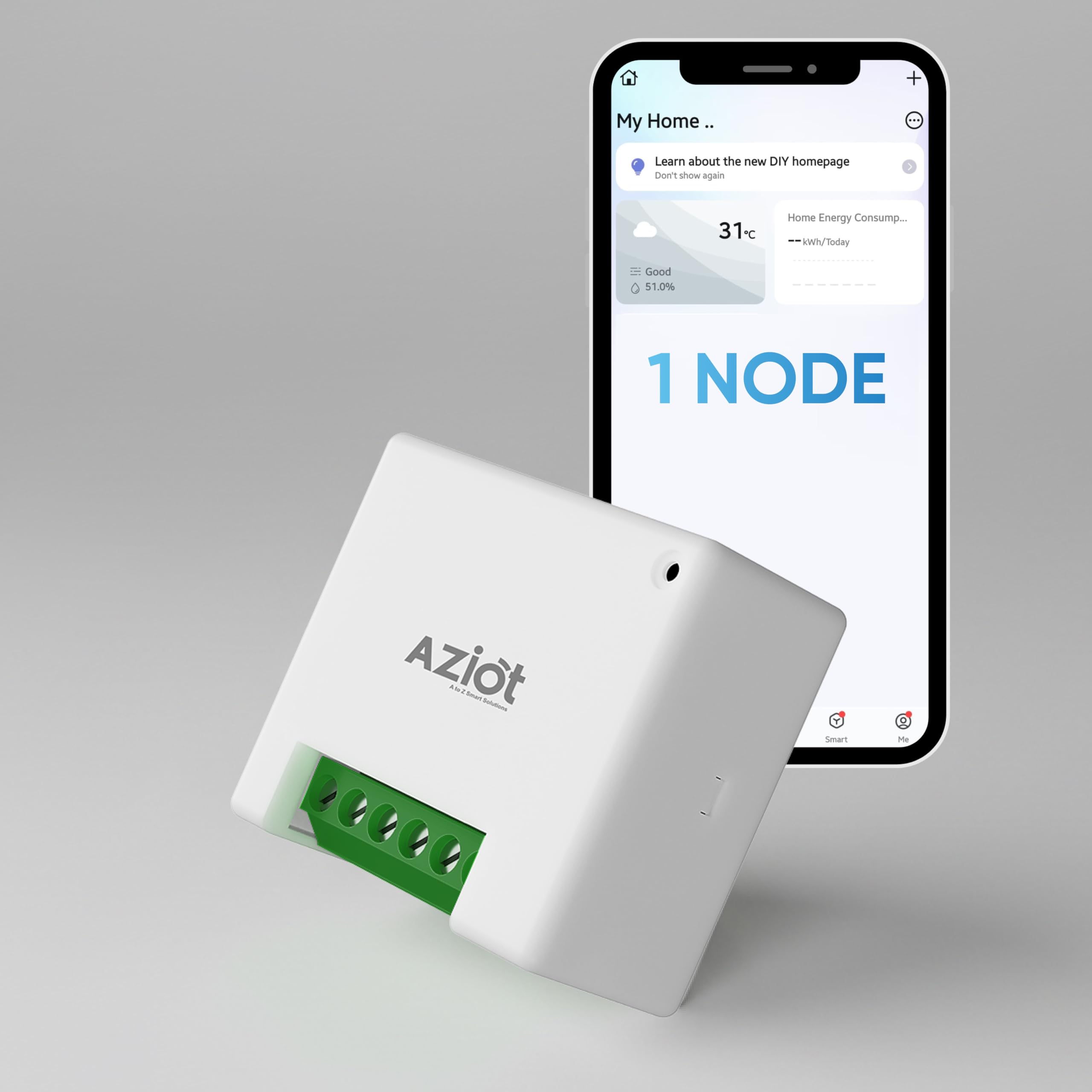 AZIOT 1 Node(16amp) Smart Switch - Wifi/Bluetooth Communication - Made in India - Timer Function - Works with Google Home and Amazon Alexa