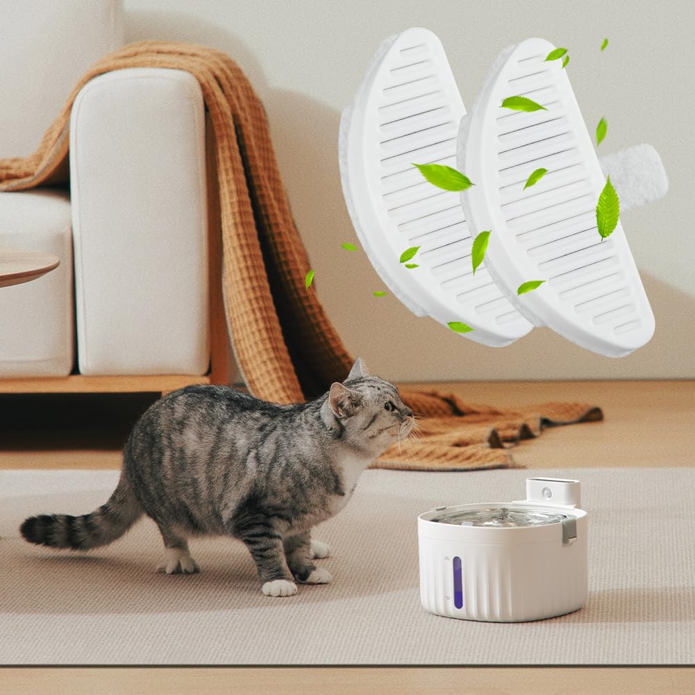 9PCS Cat Water Fountain Filter Replacement with 18 Filter Sponges for Wireless Automatic Pet Fountain, Compatible with Cat Dispenser with 5 Layers Filtration System(White)