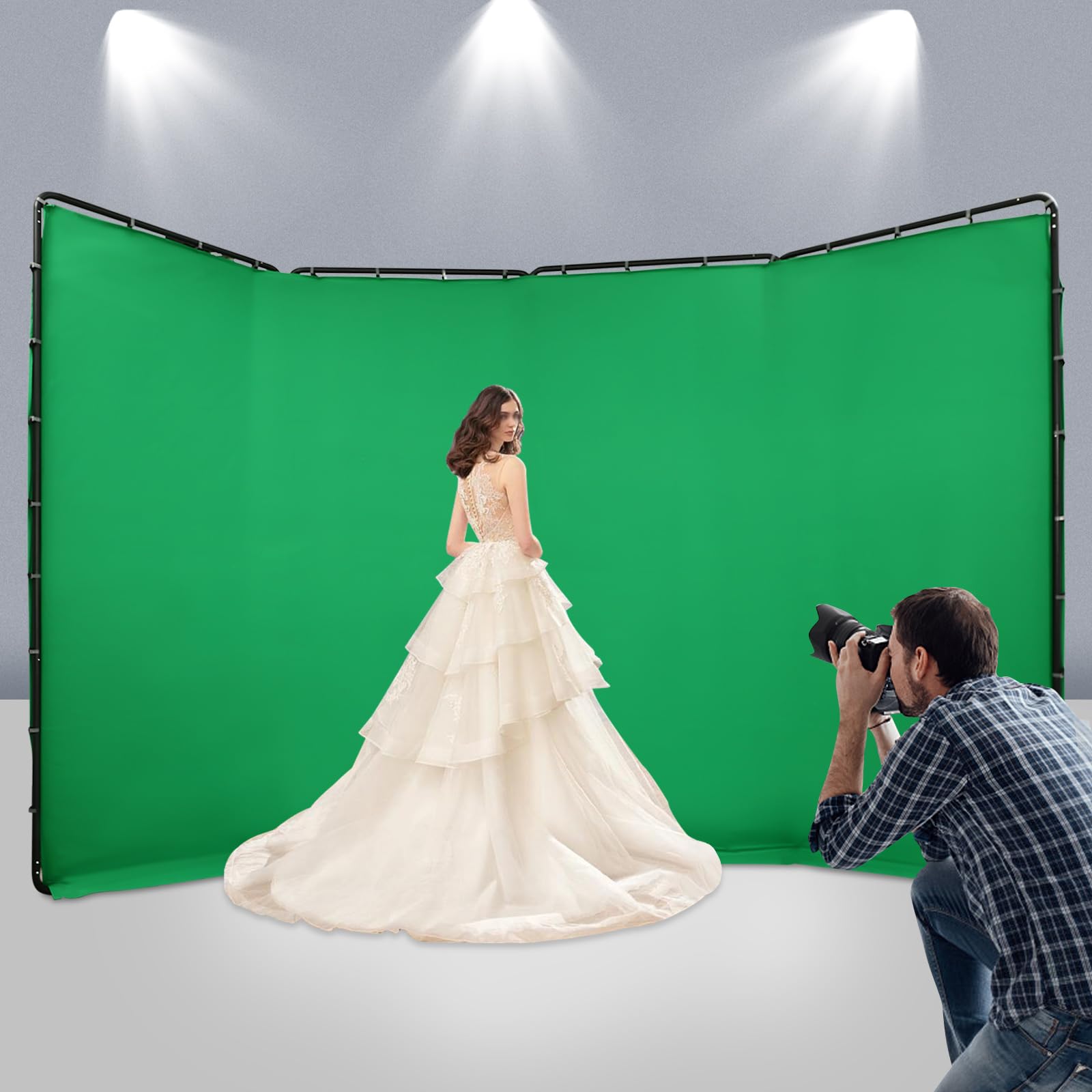 Podstawka w tle, 4 m x 2,4 m, składany panel Green Screen i panel Chroma-Key ze stojakiem, przenośny i łatwy montaż dzięki mocowaniu na klips do studia, portretu i tła fotograficznego