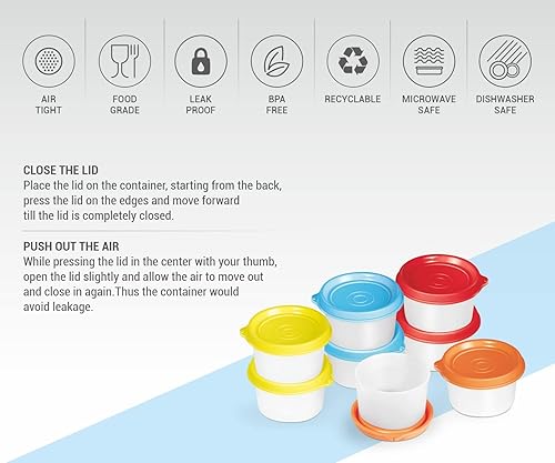 Miniatura 4 de Recipiente para condimentos con tapas, paquete de 8, 5 onzas. Recipiente para aderezo de ensalada para llevar, pequeños recipientes de