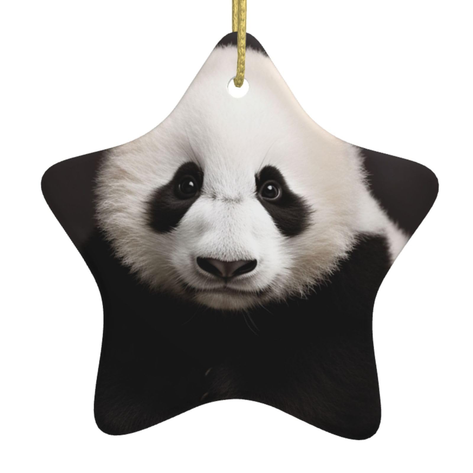 Ceramic Christmas Tree Hanging Ornaments with Gold Ropes Christmas Tree Decorations Star Ceramic Cute Black and White Panda Pendant Keepsake Decorations for Holiday Xmas Gift Ideas