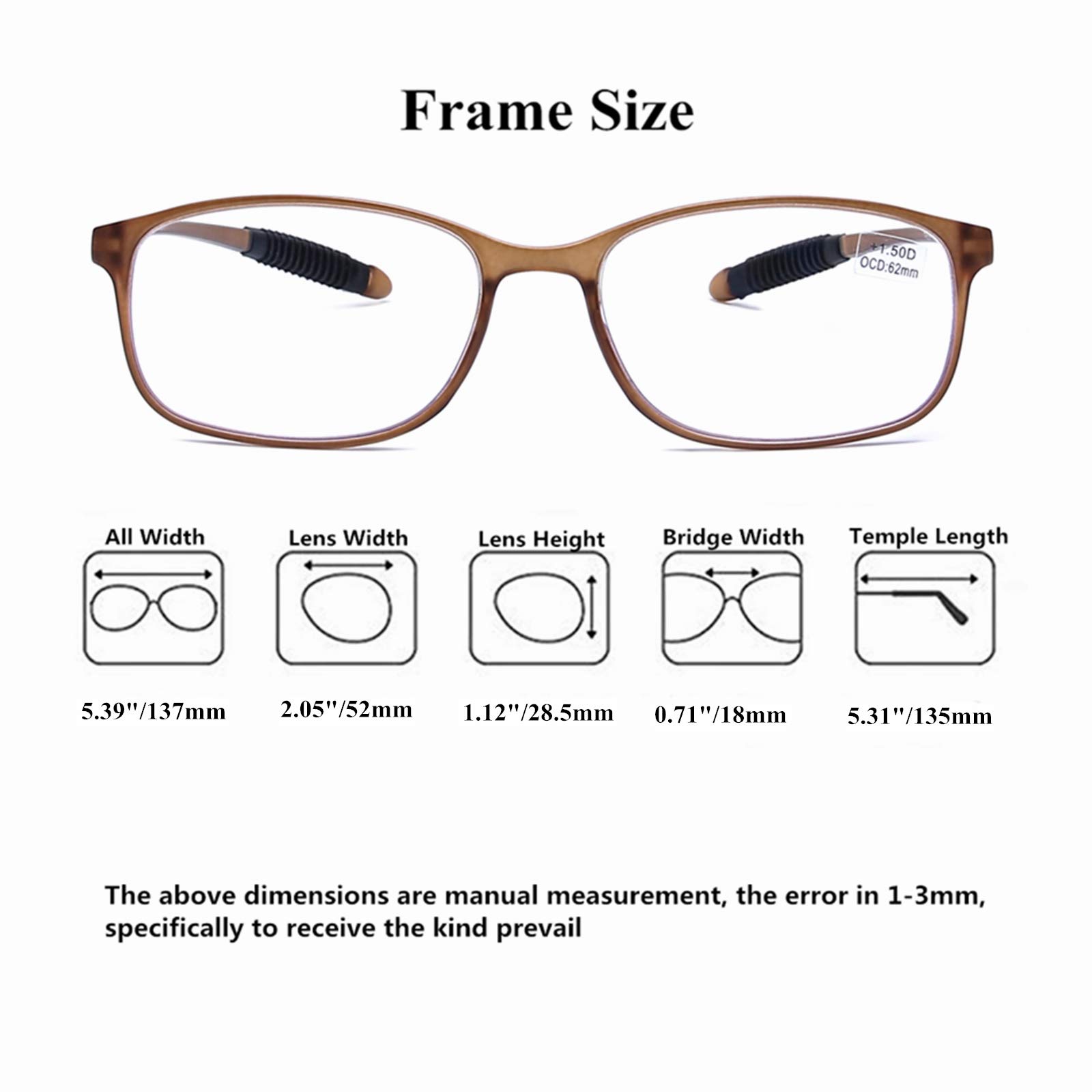 DOOViC Blue Light Blocking Computer Reading Glasses 1.5 Brown/Rectangle TR90 Flexible Frame Lightweight Readers Glasses for Men/Women - Image 2