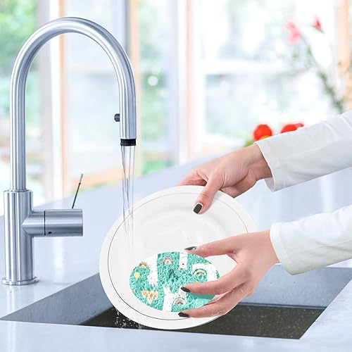 Miniatura 6 de susiyo Esponjas de alpaca de cactus de llama blanca dibujadas a mano, esponja para platos de cocina, 3 piezas, esponjas de fregado comprimido para