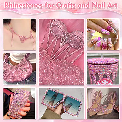 shynek 14000Pcs Flatback Pink Rhinestones with B7000 Adhesive Glue, Non Hotfix AB Color Jelly Resin Rhinestones Gems with Tweezer & Picker Pens for Shoes, Tumblers, Clothes Decoration - Thumbnail 7