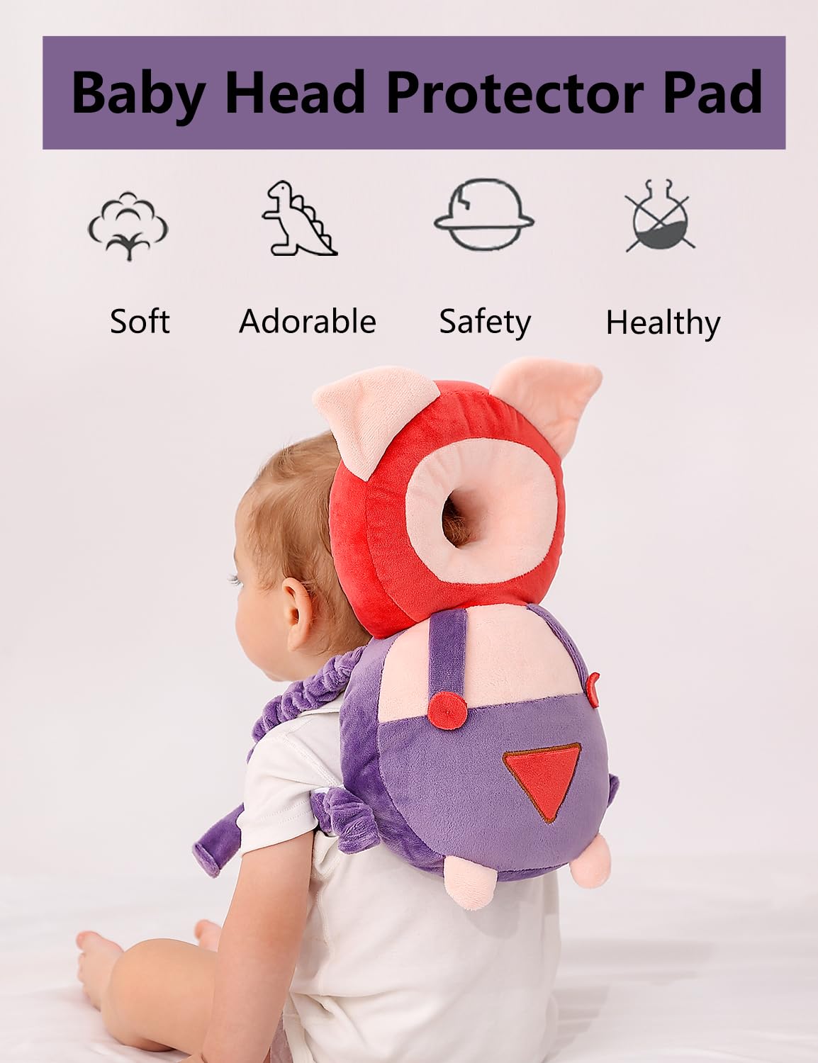 Toddler Baby Head Protection Cushion Backpack Wear,Purple Pig