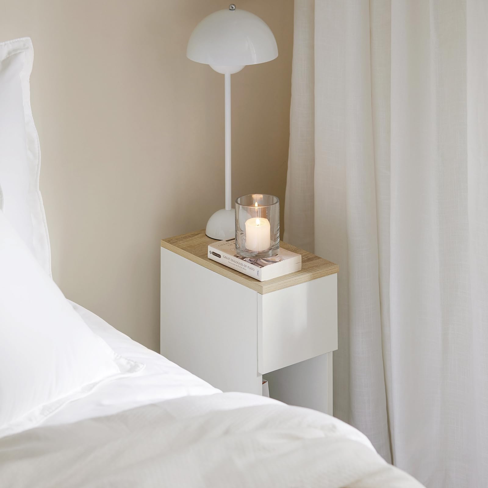 SoBuy Lot de 2 Table de Chevet étroite 20 cm avec tiroir Table de Nuit Gain de Place & Chevet de lit pour Petits espaces Chambre Salon Blanc 20x35x60 cm FBT111-WNx2