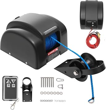 45LBS Marine Electric Anchor Winch, DC 12V Saltwater Boat Anchor Winch with Remote Control & 100ft Anchor Rope, Marine Windlass Anchor Winch Marine Anchor Windlass System,