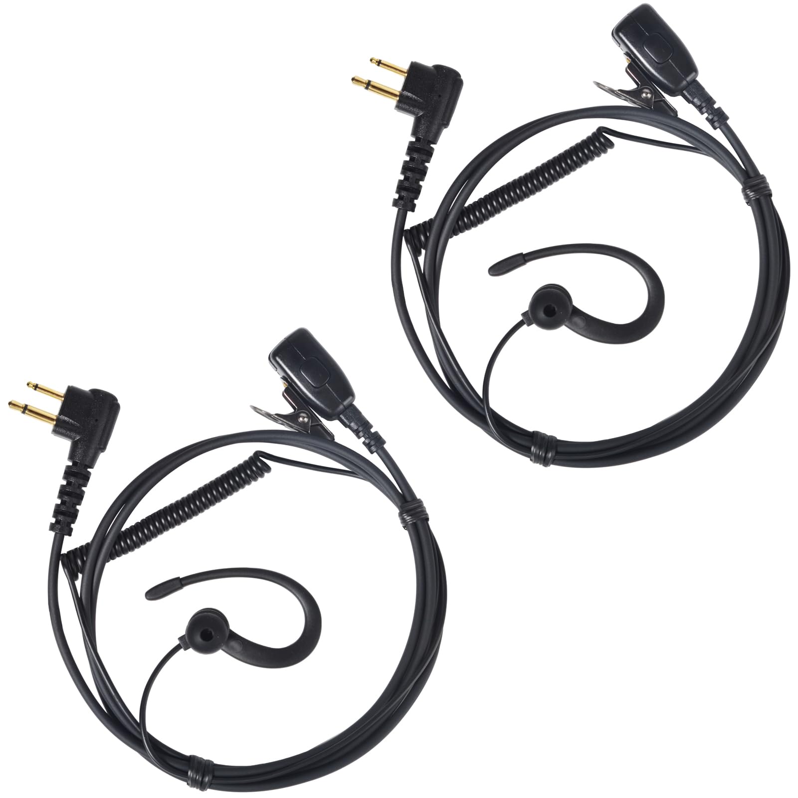 Auricular para Radio en Forma de G, Compatible con Motorola Conector de 2 Pines, para CP040 DP1400 GP68 GP88 GP300 GP600, Pinganillo para Walkie-Talkie con Micrófono PTT (Negro, 2 Unidades)