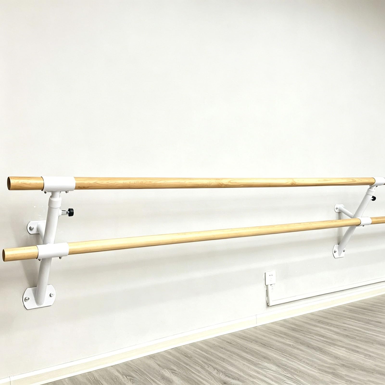 Barra de ballet fija de trabajo pesado: estructura doble de madera para estiramientos seguros