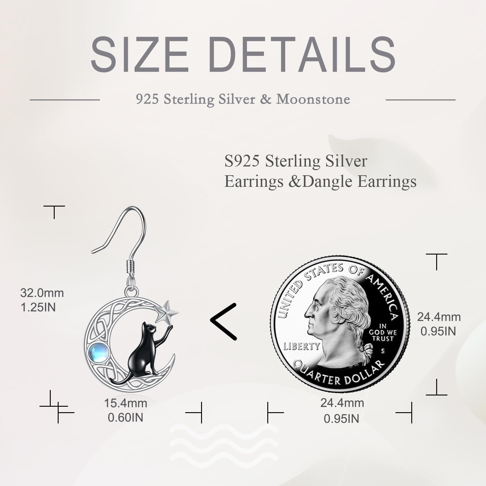 VONALA Orecchini a forma di luna in argento Sterling 925 nodo celtico luna gatto/fungo pendolare goccia pietra di luna orecchini gioielli animali regali di compleanno per donne donne mamma ragazze, 18