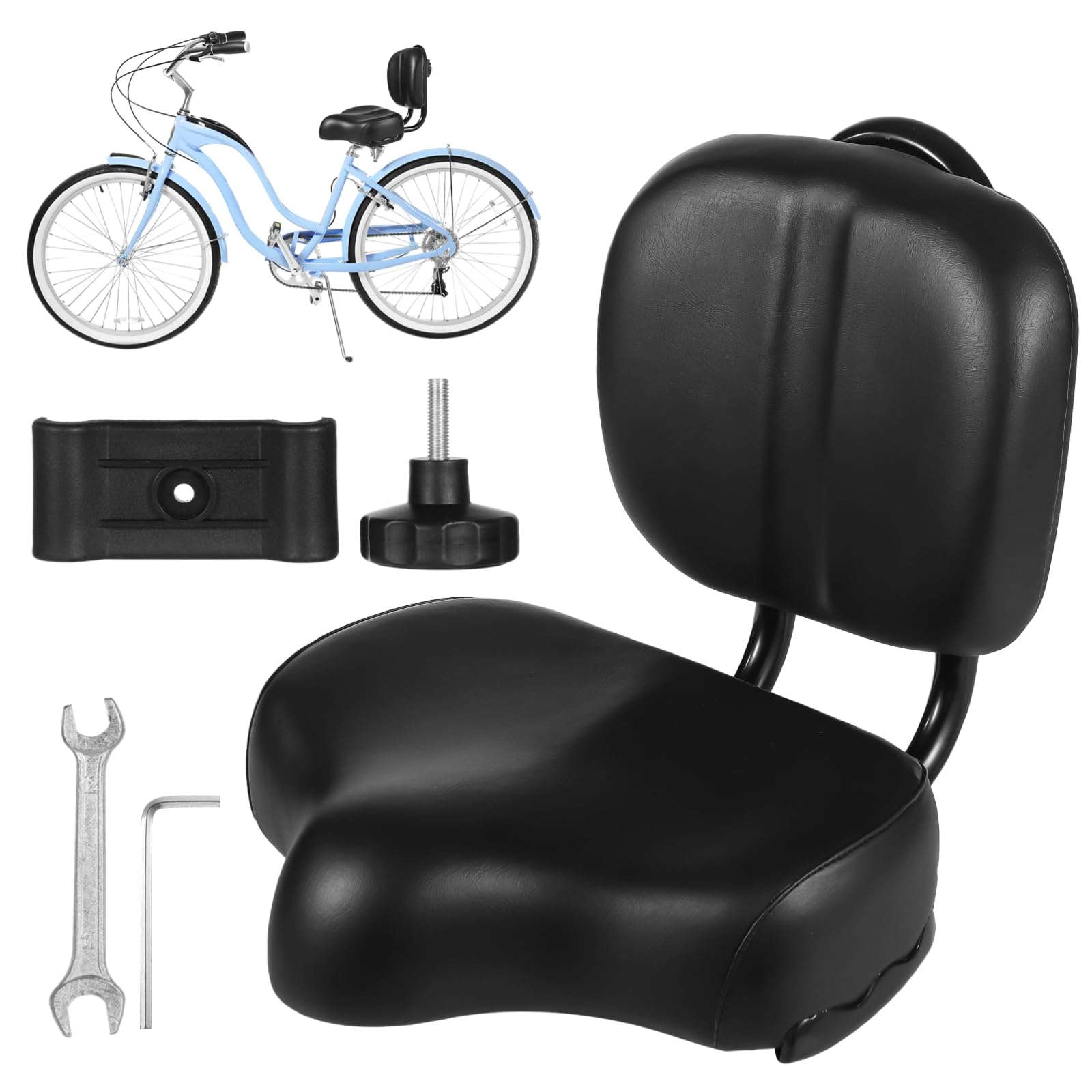 Siège de vélo surdimensionné avec dossier, selle large en polyuréthane avec dossier réglable pour tricycle ou vélo
