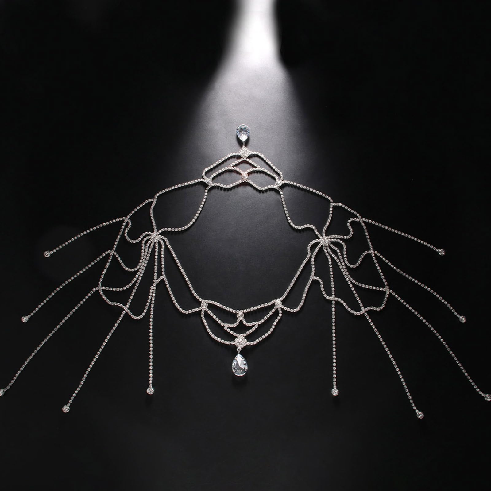 Elegante collana con strass in lega robusta design a frange per abiti da sera casual da indossare tutti i giorni accessori a spalla