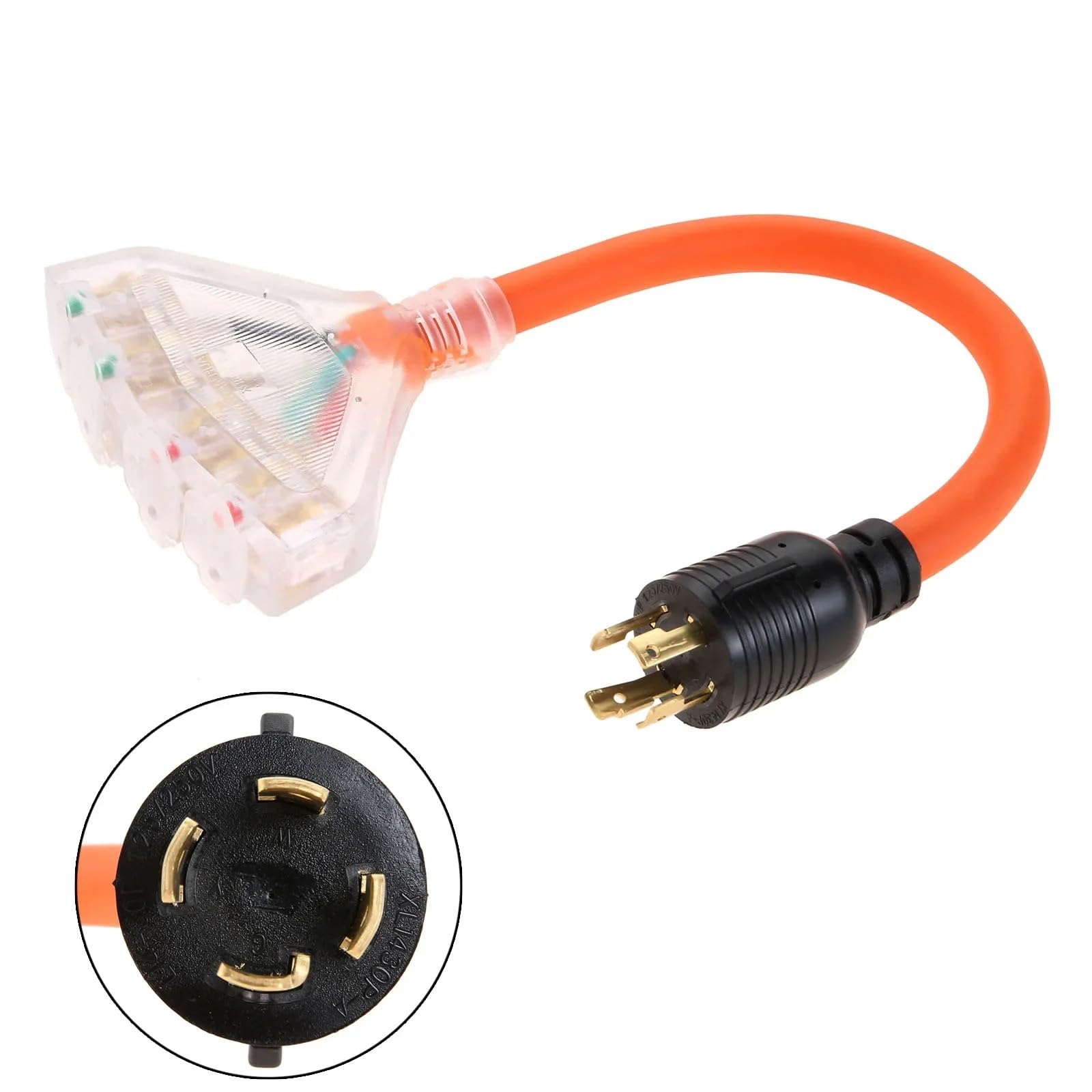 Cable de bloqueo energía del generador 4 clavijas 30 a 15 A, L14-30P macho a 4x5-15/20R tomacorriente doméstico con hoja en T hembra 1,5 pies