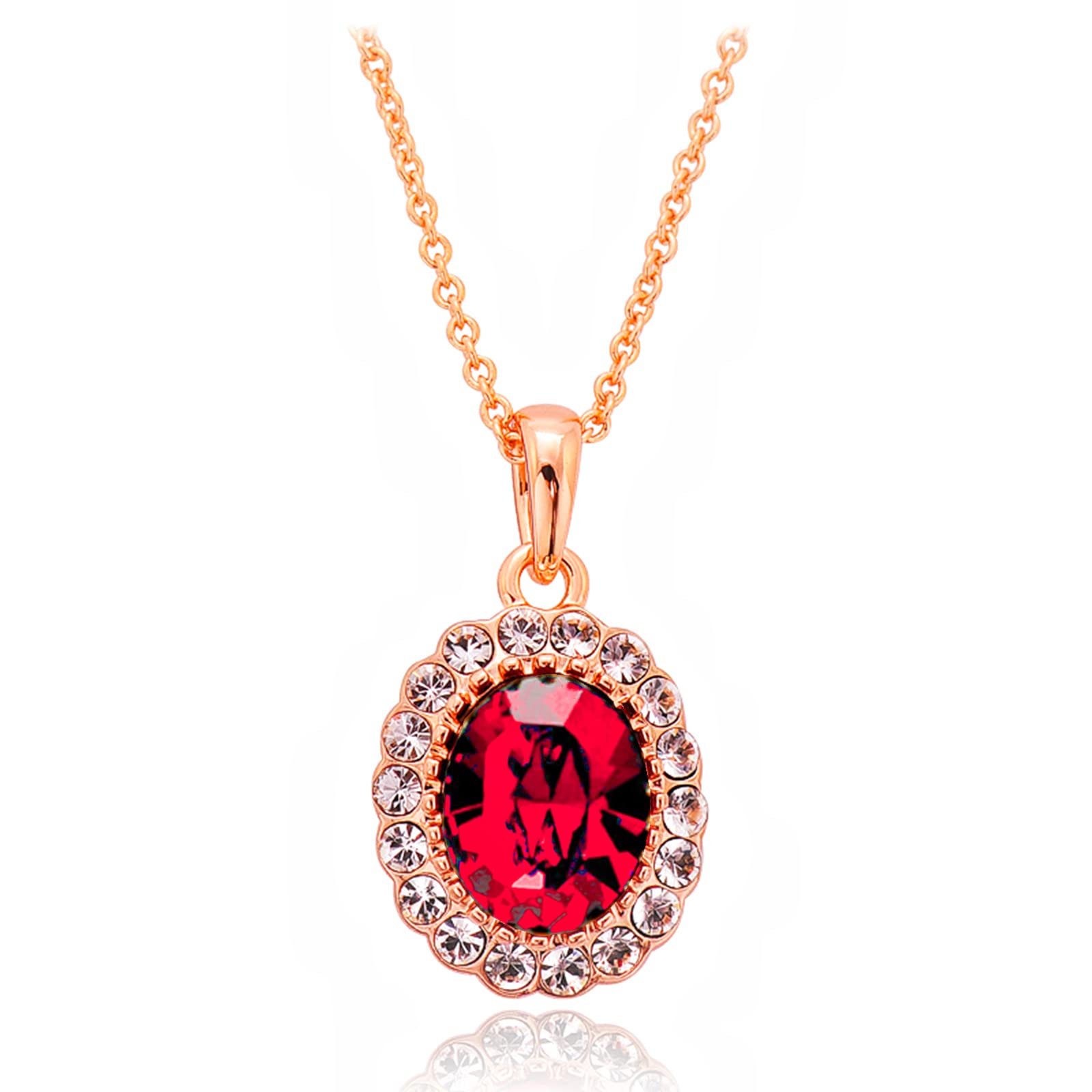 Elegant Oval Austria Crystal Pendant Necklace | Gemstone Ruby Birthstone Emerald Teardrop Waterdrop Necklace | 18K Rose Gold Plated Chain