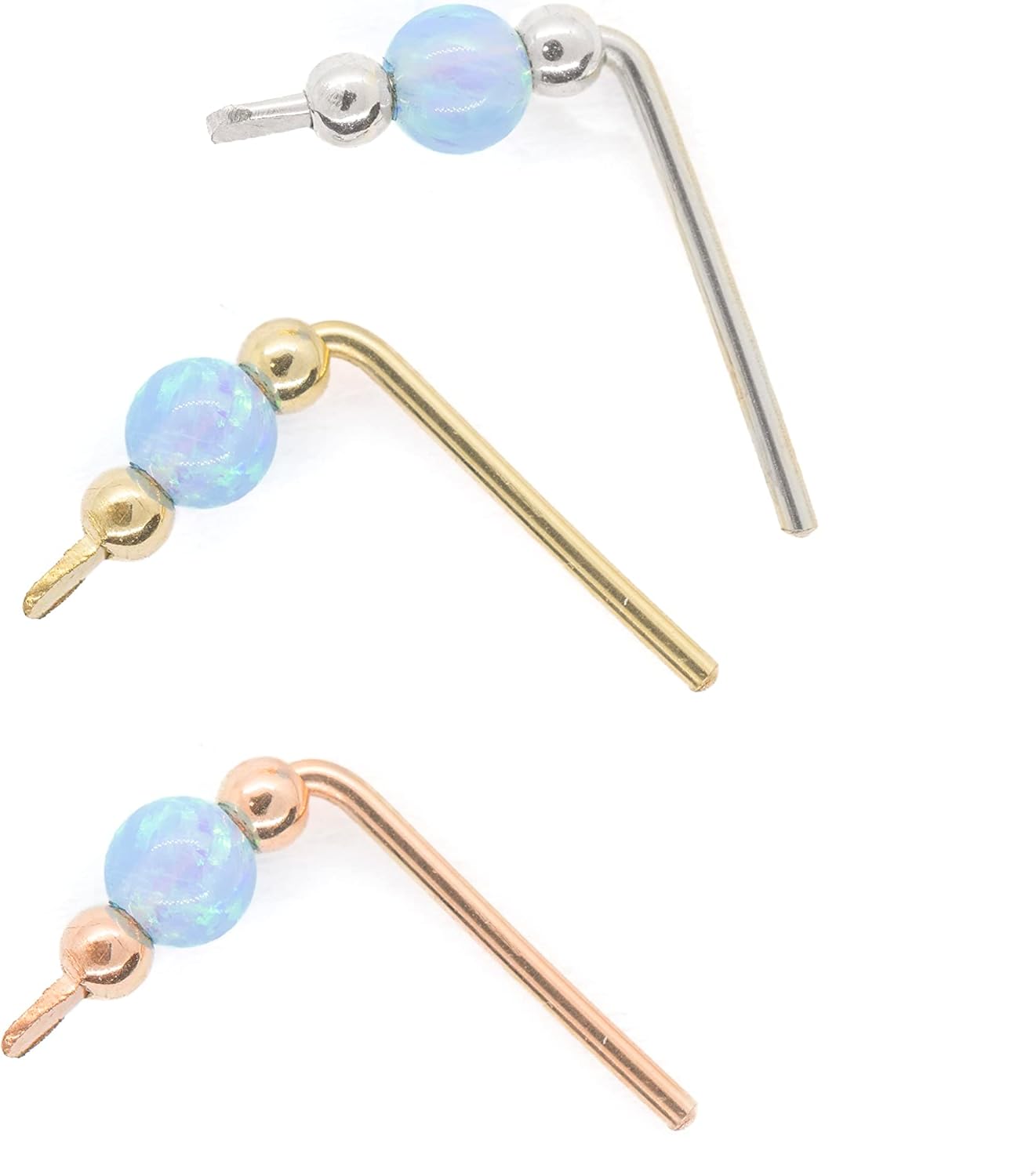 Tiny Short Climber Bar Stud Earring with Opal Bead in 14k Gold Filled Rose Gold filled and Sterling Silver, Crawler Ear Sweep