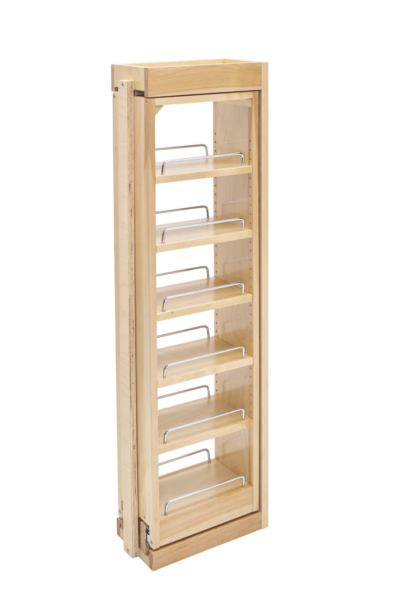 Rev-A-Shelf 6" W x 39" H Pull Out Quad Shelf Organizer for Wall & Base Kitchen Cabinets, Full Extension Filler Spice Rack, Adjustable, Wood, 432-WF39-6C